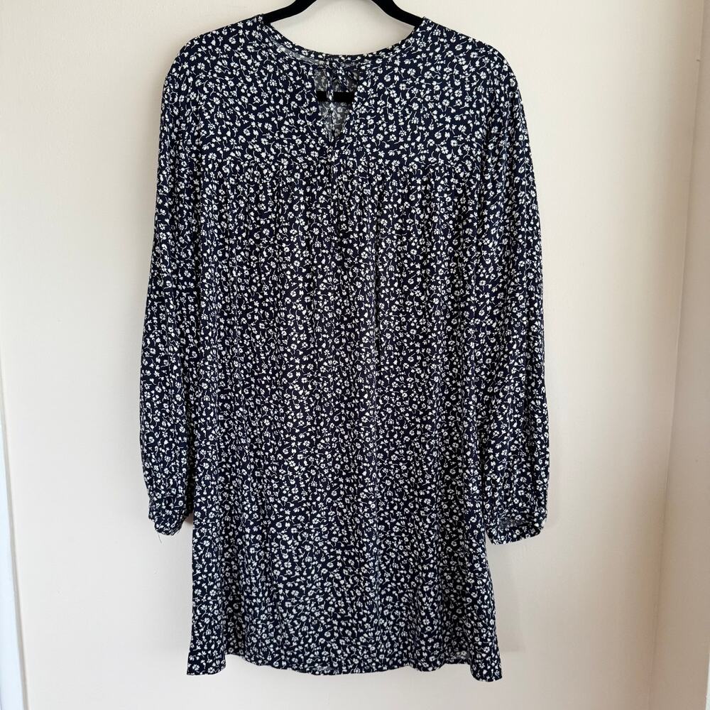 Reformation Floral Keyhole Tie Mini Dress Navy Blue White Puff Long Sleeve Sz S